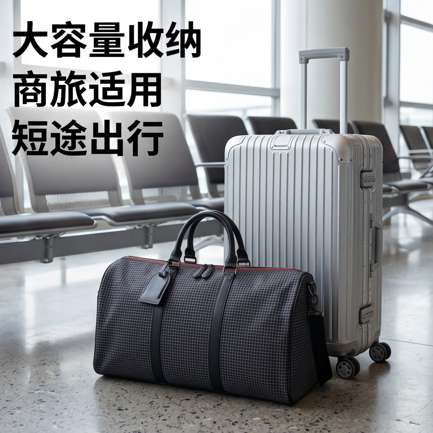 格纹大容量男士手提旅行包