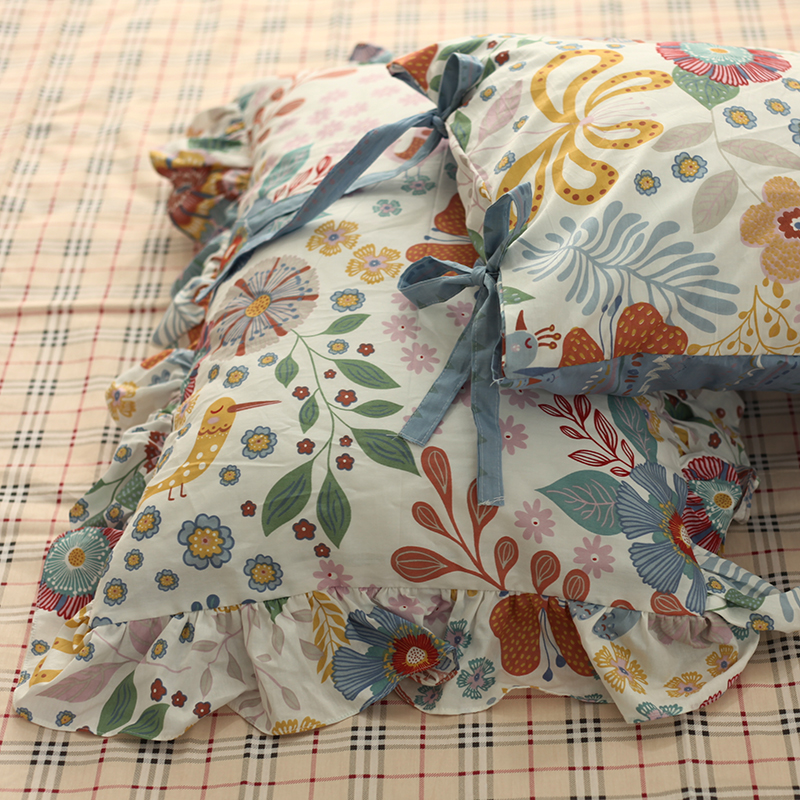 花边绑带全棉四季枕头套定制