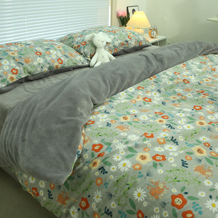 秋冬加厚A全棉B牛奶绒被套单件150x200x230cm纯棉加绒1.5米被罩