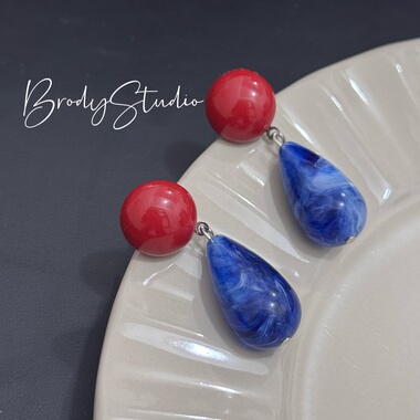 复古港风小众夸张水滴耳环高级感撞色设计感百搭耳夹文艺耳饰女