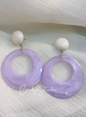 韩国ins东大门百搭耳饰紫色晕染几何镂空气质小众个性大耳环耳夹