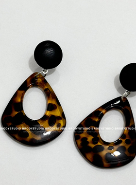 韩国豹纹花纹耳环2024年新款潮个性几何方形圆环耳饰女耳夹无耳洞