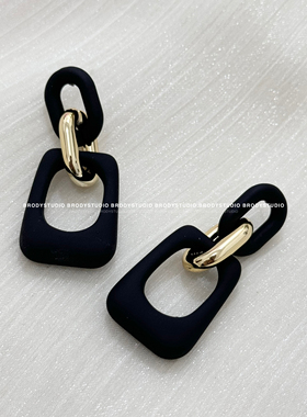 黑色亚克力耳环女气质高级大气简约百搭耳饰欧美夸张个性耳坠