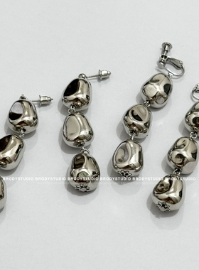 轻奢金属冷淡风不规则耳环女小众银色设计感耳钉耳饰耳夹无耳洞