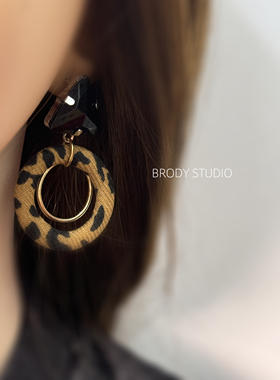 韩国耳钉豹纹圈圈复古港风耳环2024新款潮气质高级感耳坠耳饰女