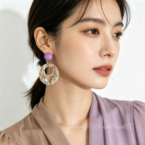 温柔薄雾紫色晕染少女紫耳环小众高级ins度假醋酸耳钉耳夹无耳洞