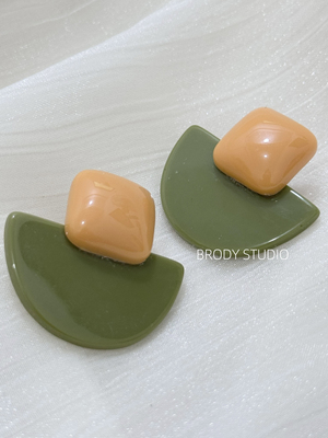 法式复古个性氛围感几何方圆耳钉撞色树脂气质耳环耳饰耳夹无耳洞