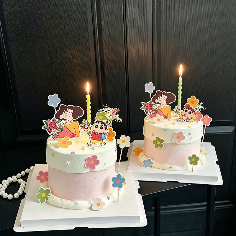 网红母亲节美芽妈妈生日蛋糕装饰插件蜡笔小新小葵甜品烘焙摆件