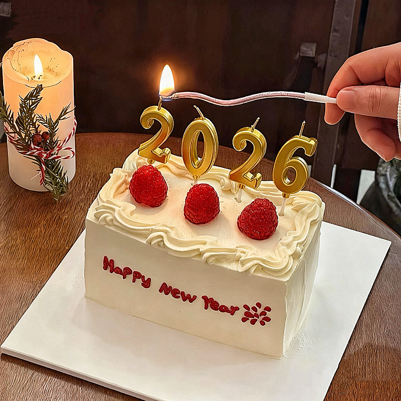 2026新年蛋糕装饰数字蜡烛金色