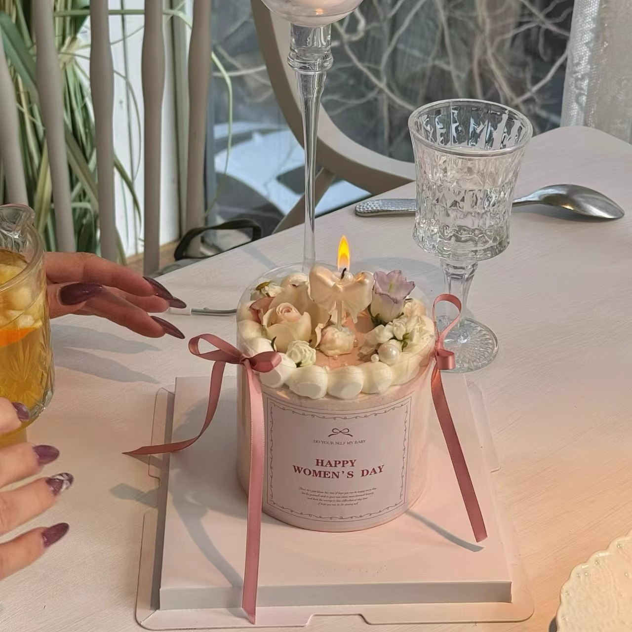 网红3.8女神节粉色长方形贴纸蛋糕装饰插件妇女节女神节快乐装饰