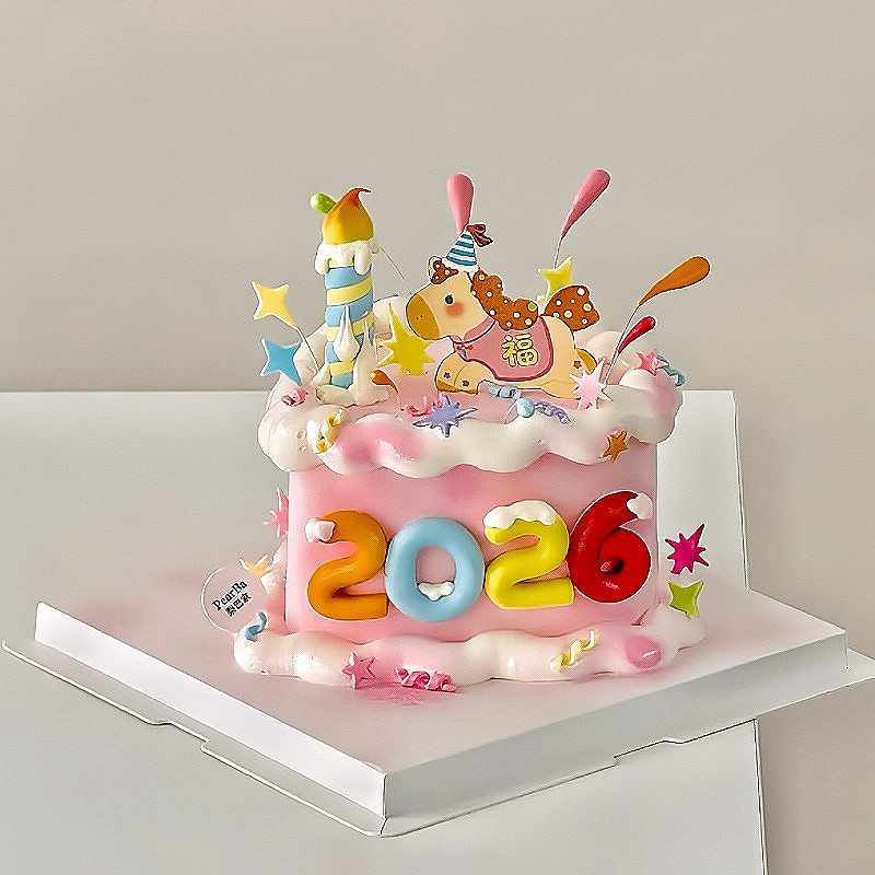网红2026马年马上有福亚克力蛋糕装饰插件新年春节除夕夜甜品插牌