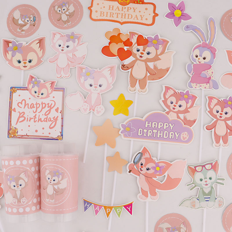 玲娜贝儿蛋糕插件琳娜甜品台装饰粉色小狐狸推推乐贴纸生日女宝宝