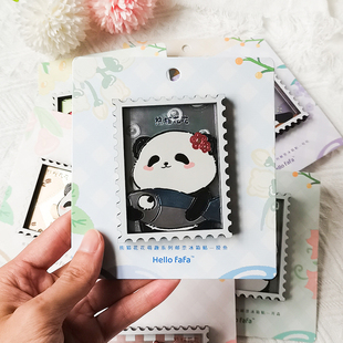 正版 花花熊猫冰箱贴四川成都旅游纪念品文创周边木质邮票造型磁贴