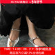 hunnz羊皮法式 平底 仙女风浅口一字带单鞋 小众银色玛丽珍鞋 女韩版