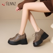 松糕鞋 hunnz10cm高跟厚底小皮鞋 设计款 个性 女春秋季 复古休闲单鞋