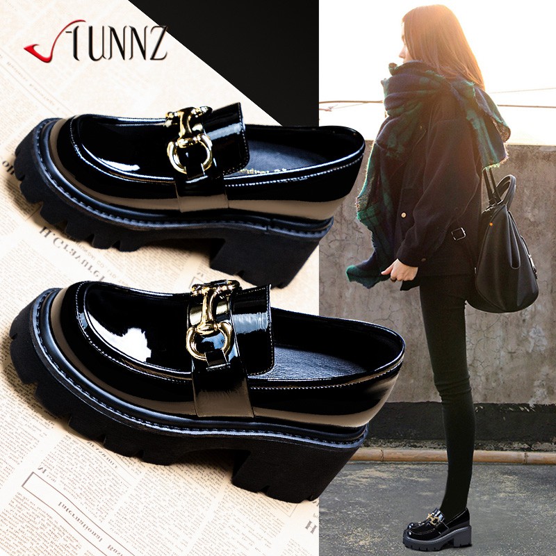 内增高小皮鞋漆皮单鞋中跟