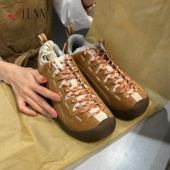 复古圆头系带拼色大头鞋 女百搭休闲平底徒步鞋 德训鞋 2026新款 板鞋