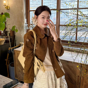 皮衣外套女短款 小个子气质复古高级感麂皮绒夹克上衣 2026春秋新款