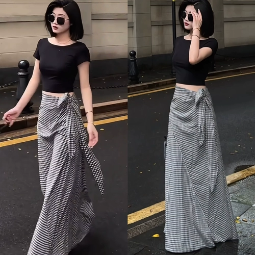 Модная летняя длинная юбка, французский стиль, высокая талия, в западном стиле, изысканный стиль, средней длины