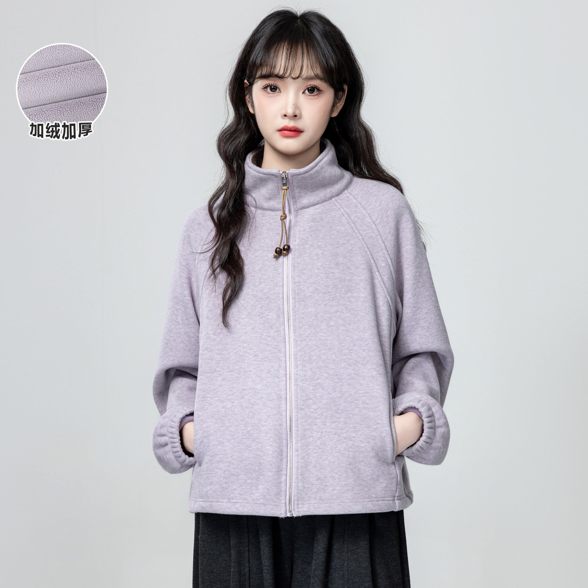 紫色加绒立领卫衣外套女款秋冬2025冬季新款高领加厚拉链开衫上衣,个性定制/设计服务/DIY,棉服工装,淘宝优惠券,粉丝福利购,淘宝优惠卷