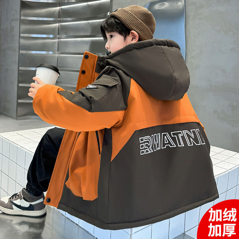 儿童装男童外套秋冬款2025新款冬季中大童加绒派克服男孩加厚冬装