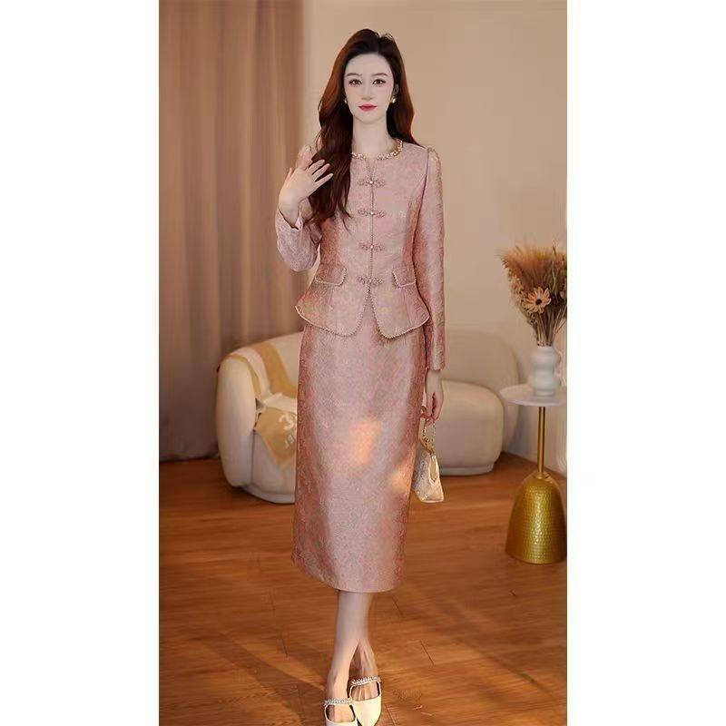 新中式喜妈妈喜宴装喜婆婆礼服国风套装气质优雅风半身裙两件套