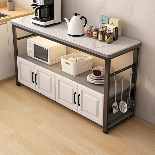 岩板厨房置物架落地家用多层微波炉烤箱双层储物柜靠墙一体收纳柜