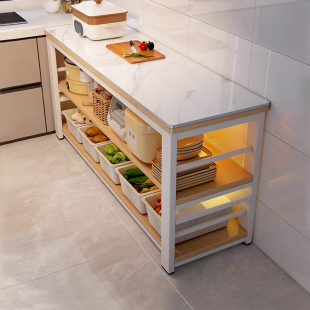 厨房置物架岩板落地多层微波炉储物柜多功能切菜桌窄边柜收纳架子