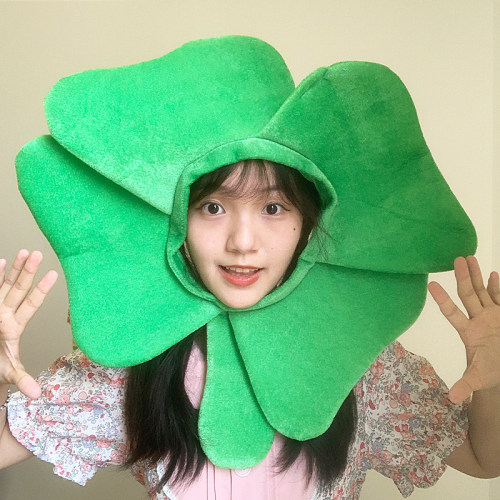 卡通搞怪四叶草头套万圣节帽子女