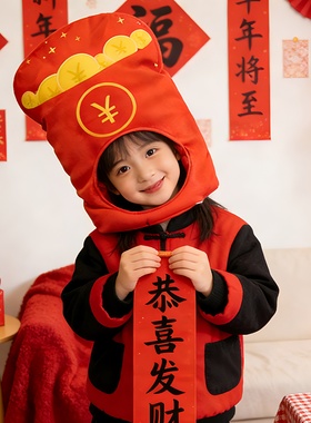 可爱搞怪新年红包头套帽子卡通儿童春节红色装扮头饰拍照表演道具