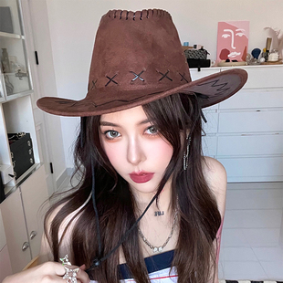 街头复古西部牛仔帽子夏季 防晒遮阳帽爵士帽男女骑士帽大沿帽礼帽