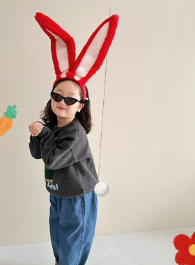 可爱搞怪兔子长耳朵发箍头饰女兔年红色喜庆装扮儿童新年拍照道具