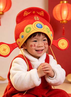 儿童财神爷帽子可爱春节发财头饰