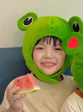 日系少女心头套帽子绿色青蛙动物沙雕成人头饰儿童自拍照搞怪道具