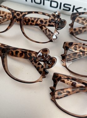 日韩千禧风复古豹纹kt猫眼镜框女