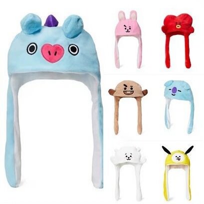 BT21防弹少年团同款兔耳朵毛绒帽