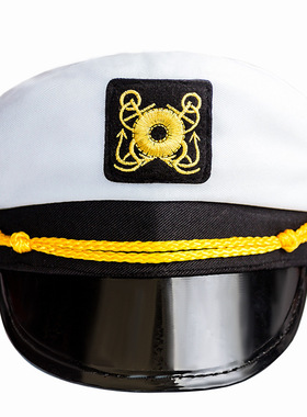 欧美复古白色刺绣水手帽子搞怪万圣节cos船长海军帽舞台表演道具