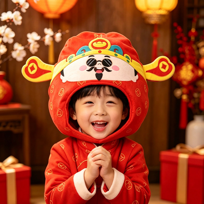 可爱搞怪戴眼镜的财神爷头套帽子卡通财神头饰活动演出拍照道具萌