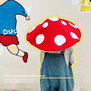 可爱红色蘑菇帽子头饰搞怪幼儿园六一儿童演出万圣节装 扮服饰道具
