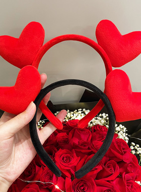 搞怪可爱红色爱心发箍女七夕情人节表白求婚心形头箍情侣拍照道具