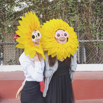 向日葵头套太阳花脸套露脸葵花帽