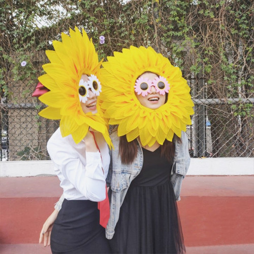 向日葵头套太阳花脸套露脸葵花帽