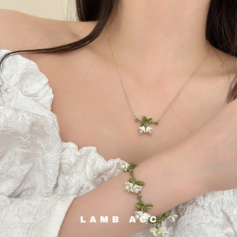 LAMB ACC 铃兰卿尘 森系温婉清新感白色铃兰花项链+手链