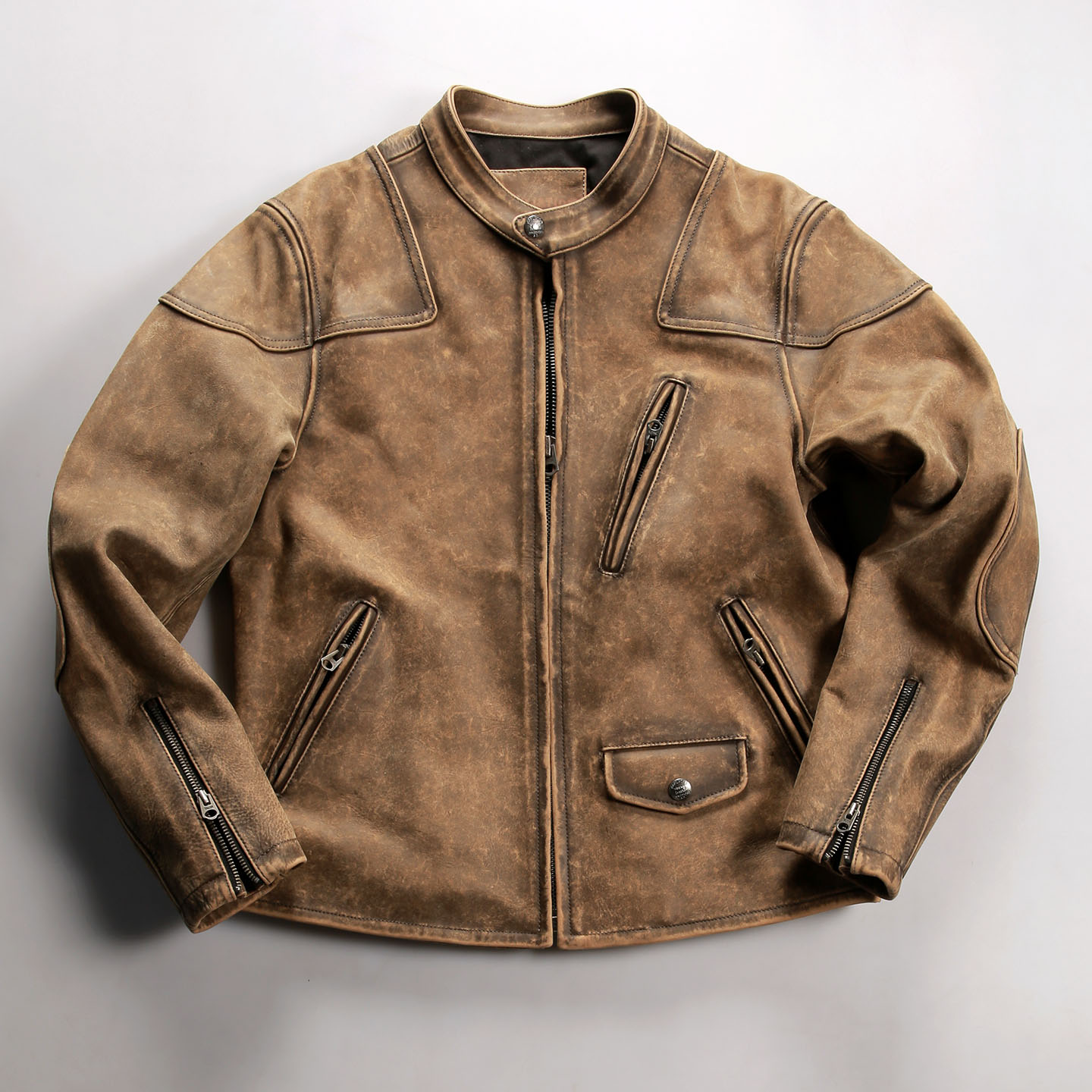 1.6mm厚重牛皮夹克立领短款皮衣男士机车服美式经典做旧真皮外套