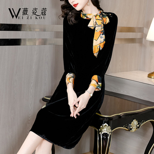 金丝绒连衣裙秋季2023新款女装气质名媛高贵洋气秋冬时尚打底裙子