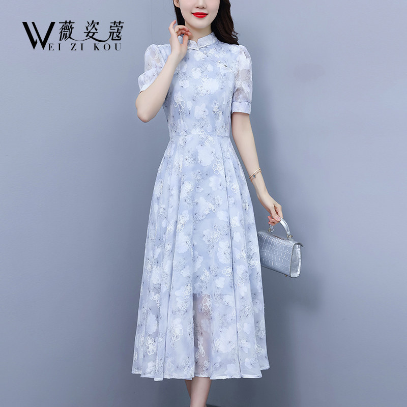 雪纺连衣裙女夏季新款2023新式改良版旗袍年轻款高端气质长款裙子