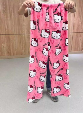 HelloKitty女生可爱睡凯蒂猫珊瑚绒卡通居家保暖居家睡裤遛弯裤