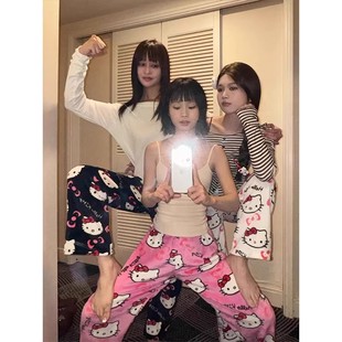 可爱凯蒂猫法兰绒睡裤女冬季加厚保暖家居休闲长裤可外穿遛弯裤子