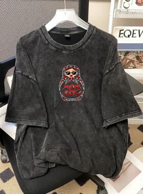 欧美风时尚休闲宽松印花短袖棉T恤 Printed loose cotton t-shirt