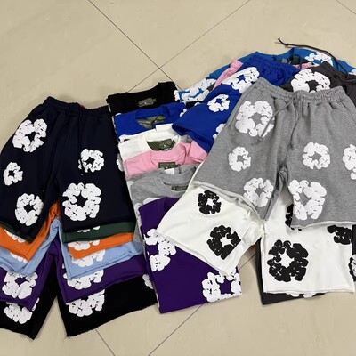 INS HIP HOP T SHIRT SHORTS 美潮夏季木棉花发泡印花短袖T恤短裤